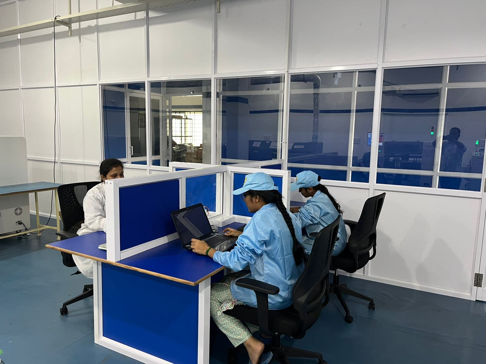 Engineering workspace next to production floor